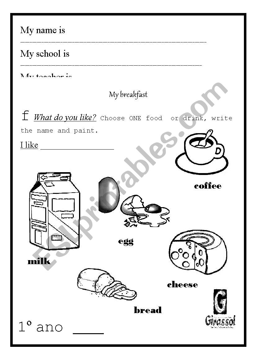 Breakfast worksheet