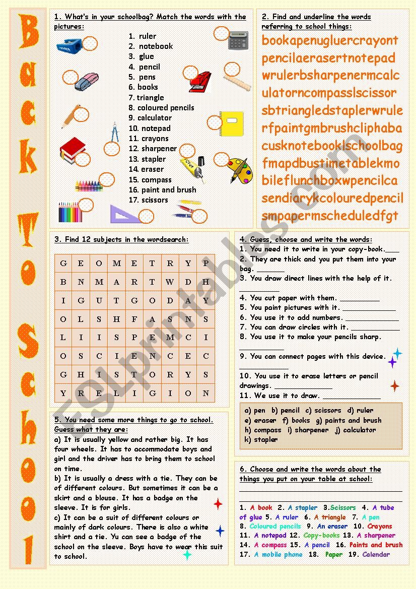 Back to school worksheet