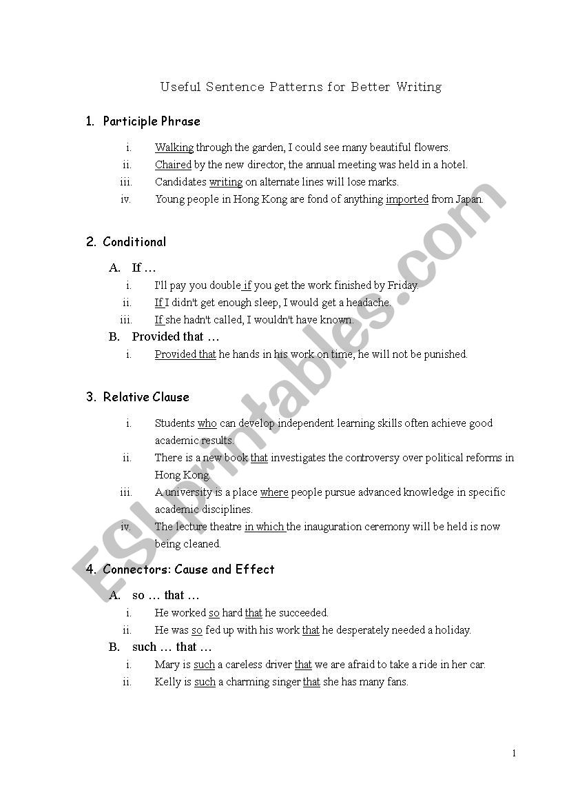 Useful Sentence Patterns for Better Writing