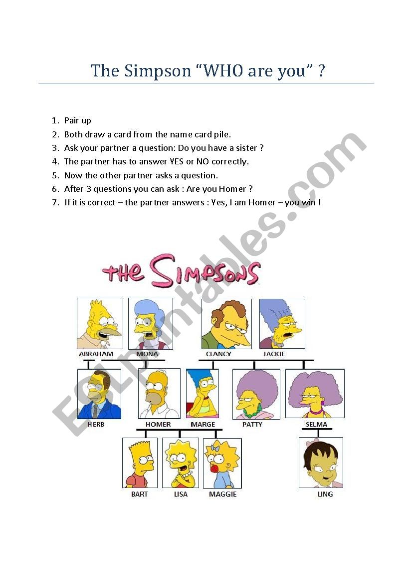 Simpsons - WHO are you ? worksheet