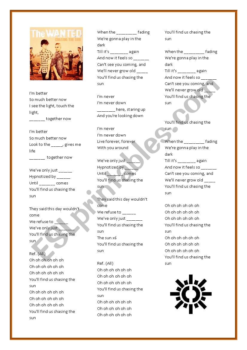 Chasing the Sun - The Wanted worksheet