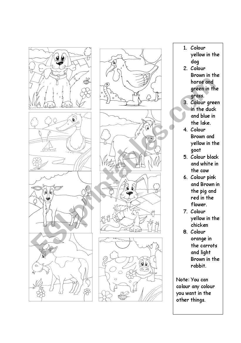 Farm animals-colouring worksheet