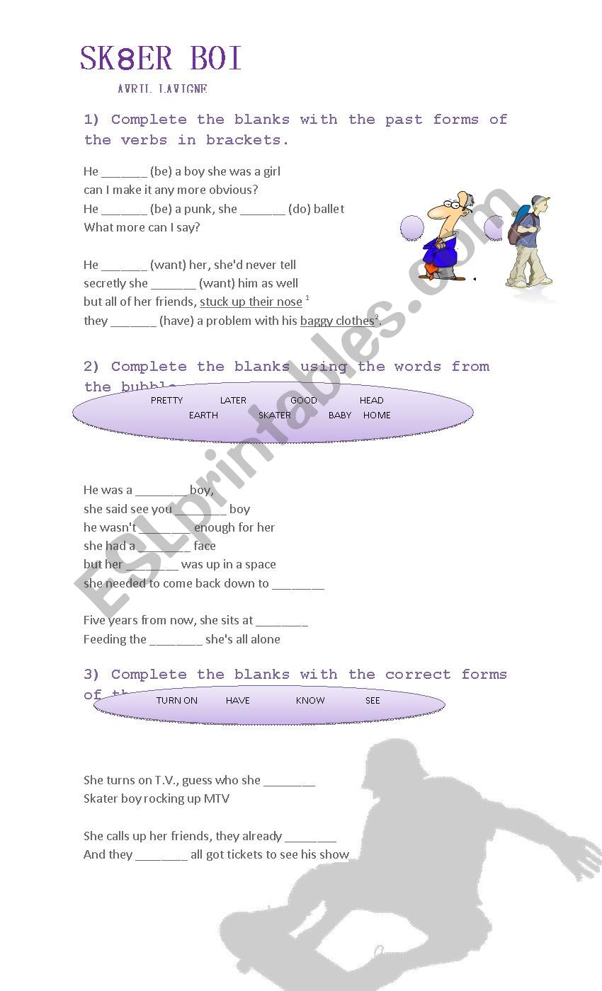 Sk8er Boy Avril Lavigne Song worksheet