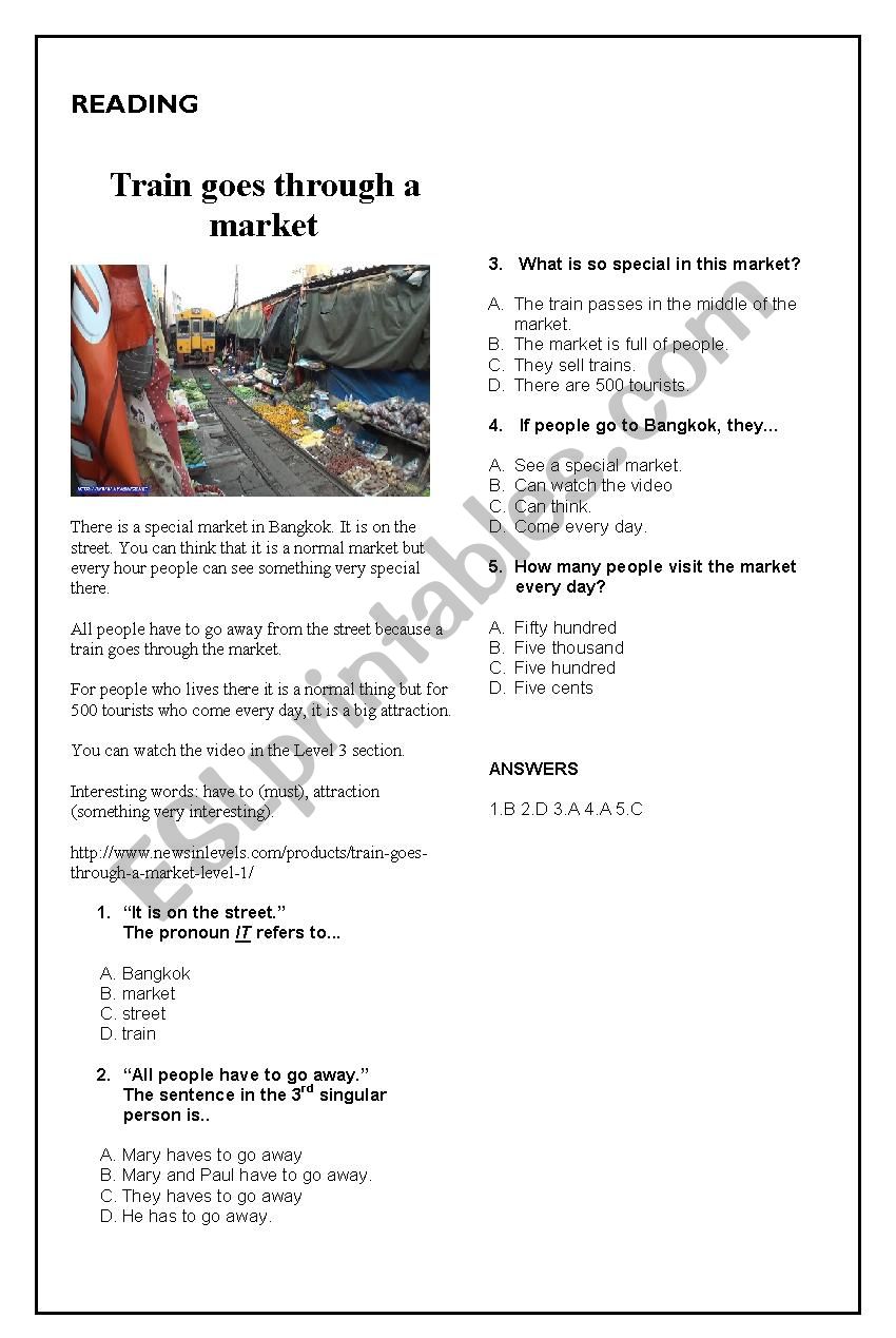 Train goes through a market worksheet