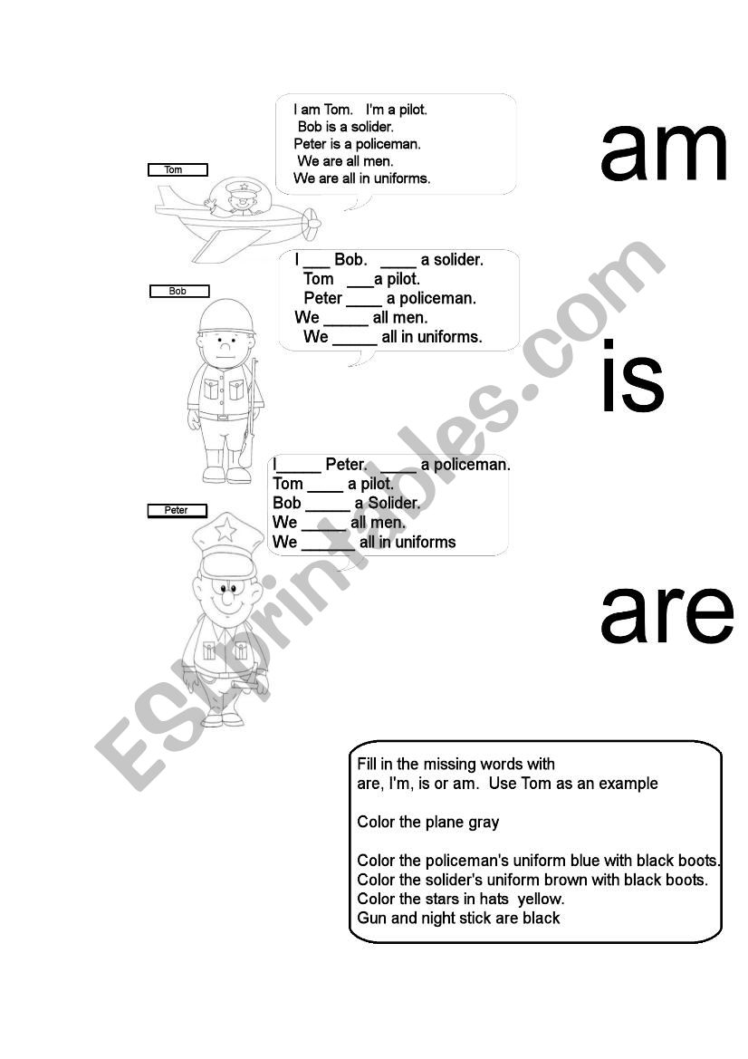 am is are  and  occupations worksheet