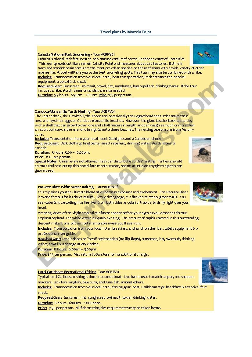 Caribbean Tours worksheet