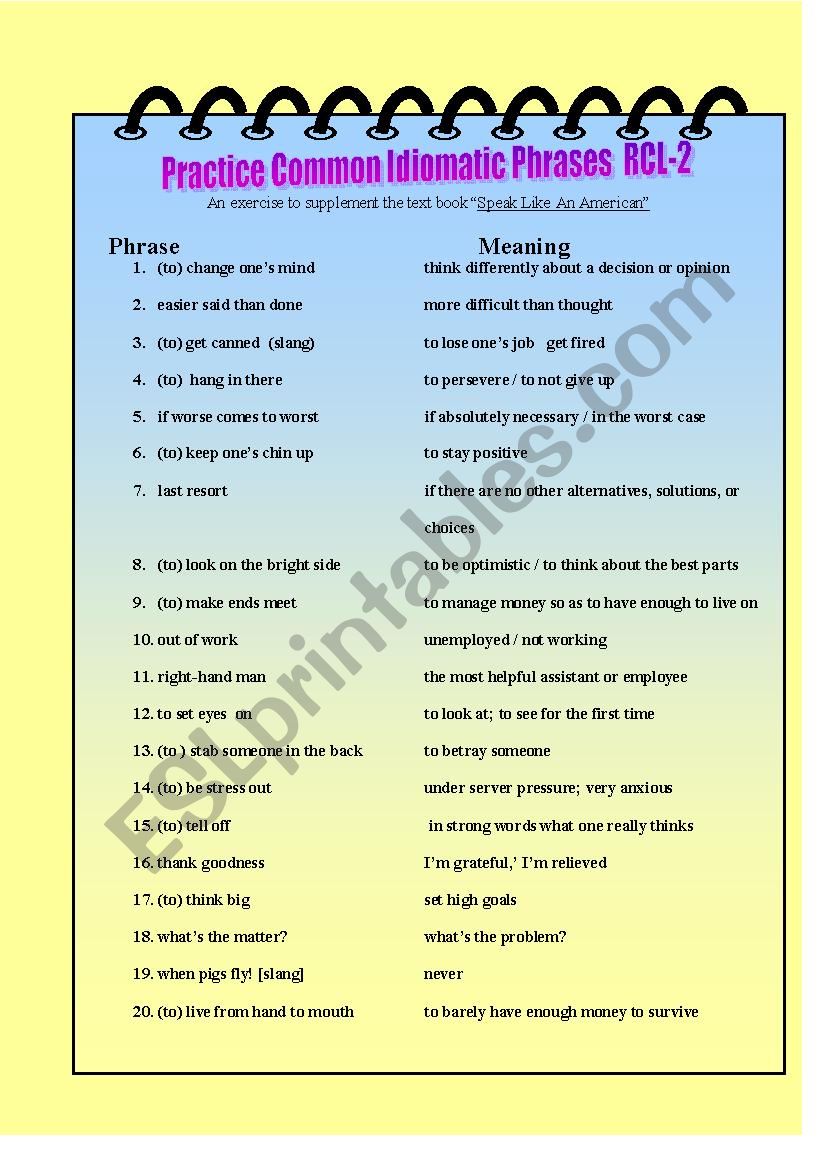 Practice Common Idomatic Phrases RCL-2