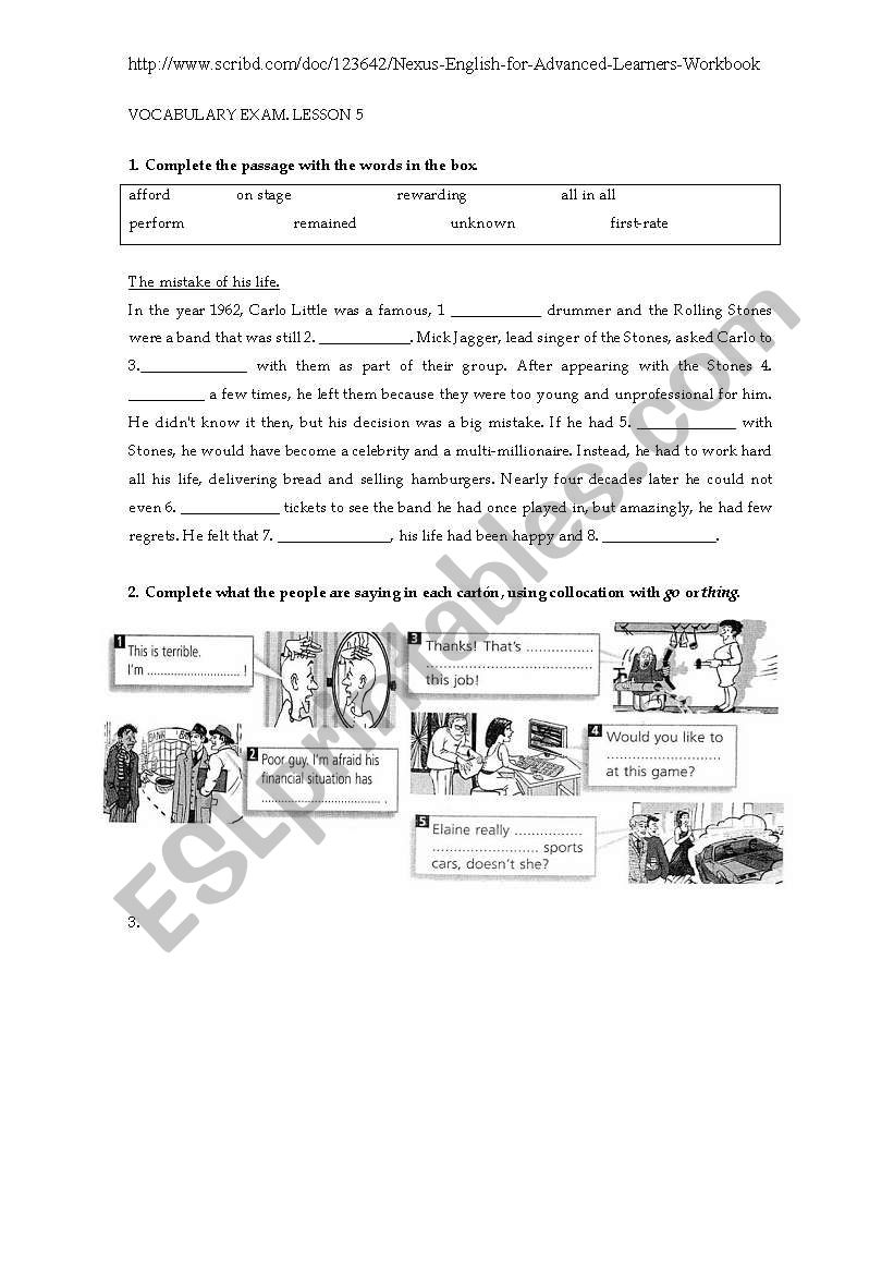 Vocabulary and collocations worksheet