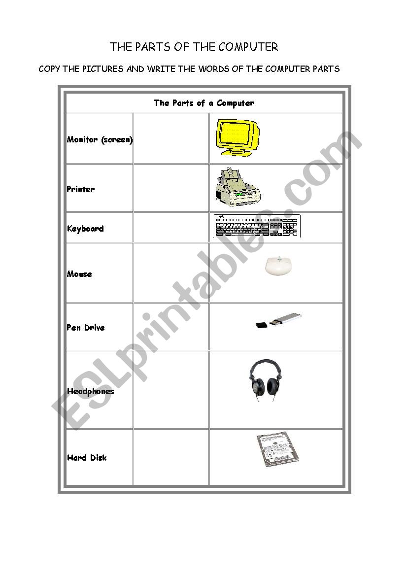 THE COMPUTER PARTS worksheet