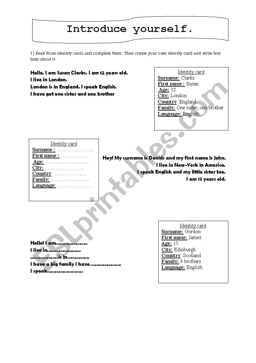 Introduce yourself worksheet