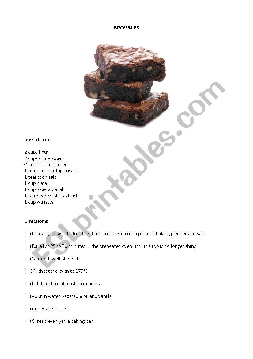 Cooking Class: Brownies worksheet