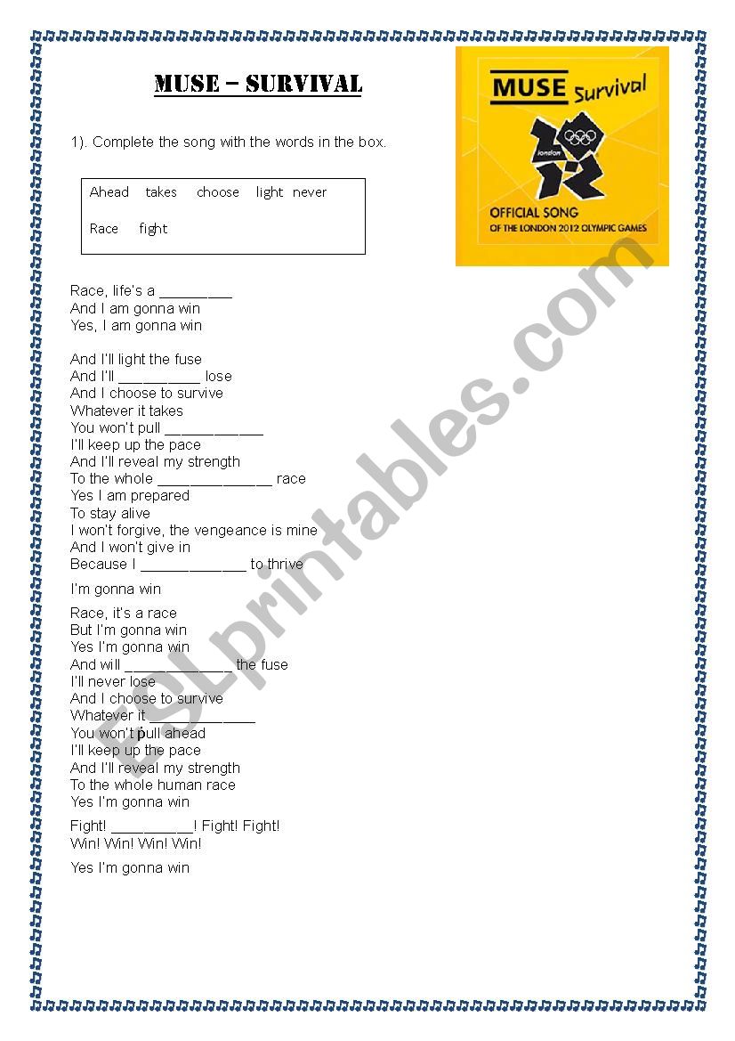 Muse song : survive worksheet