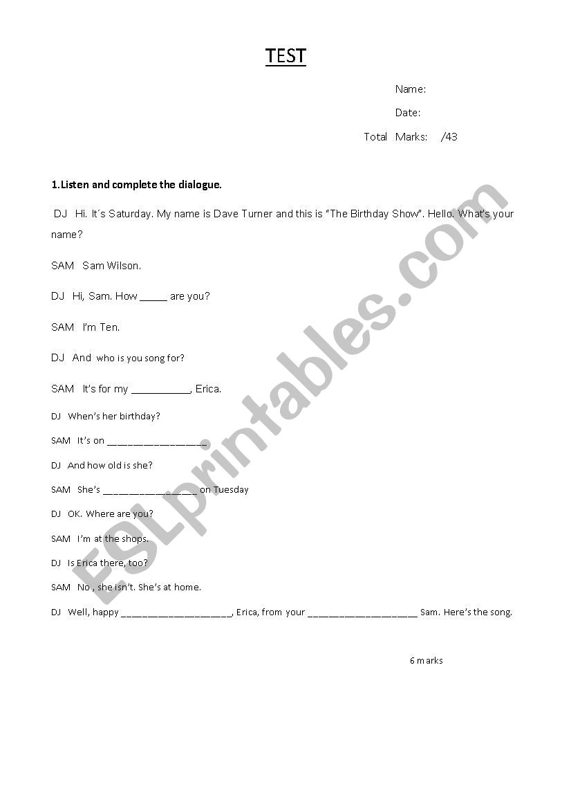 TEST worksheet