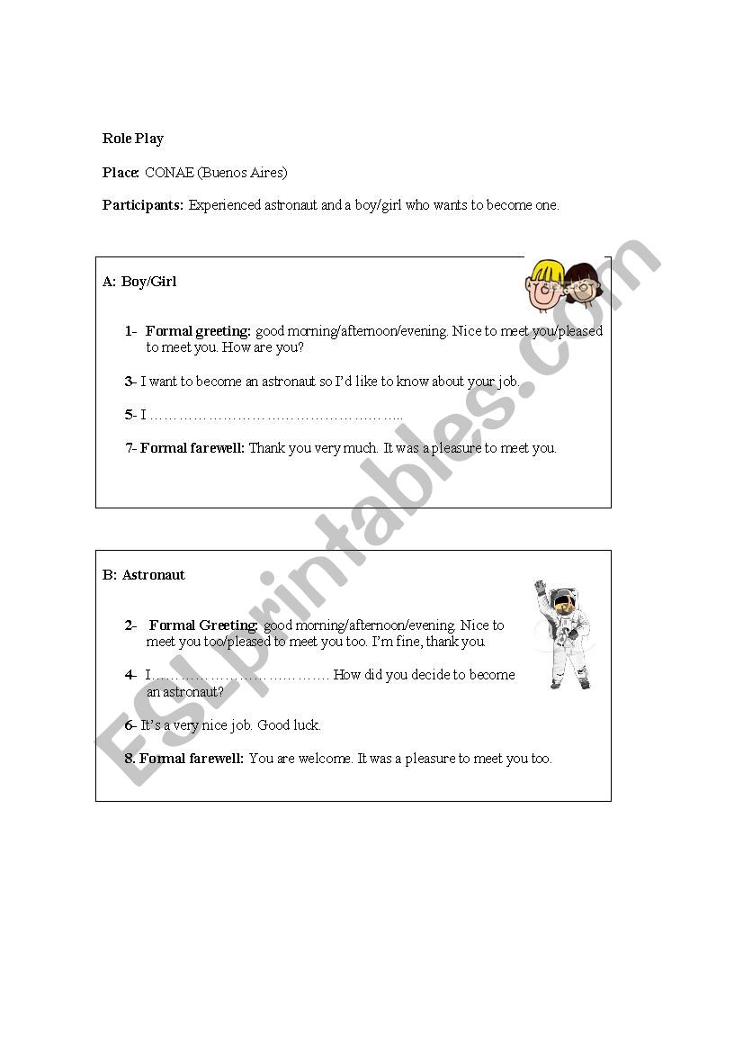 Dialogue/Role play worksheet