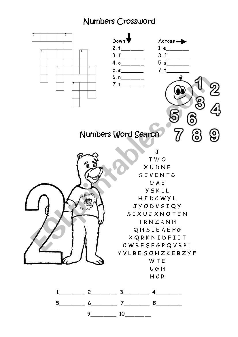 Numbers crossword and wordsearch