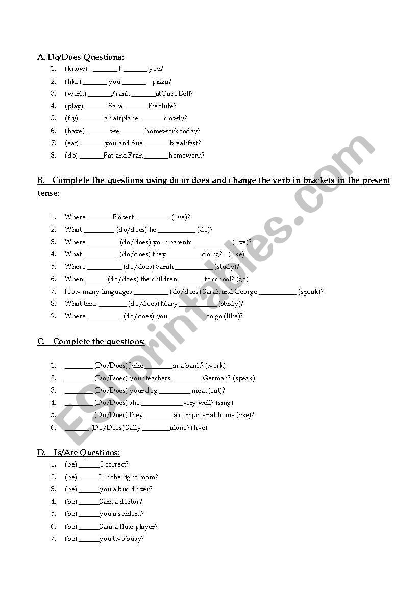 do/does question, is/are question, present simple, vocabularies