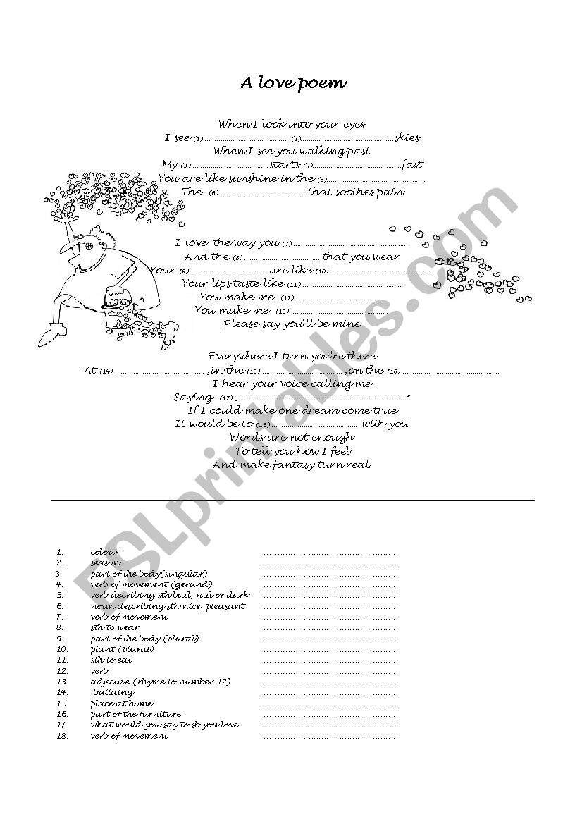 Love poem worksheet