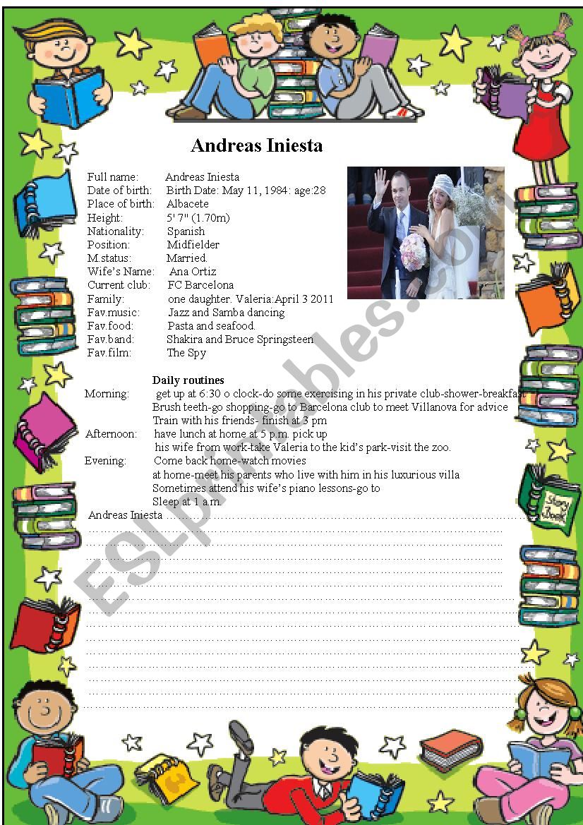A paragraph : Andreas Iniesta worksheet