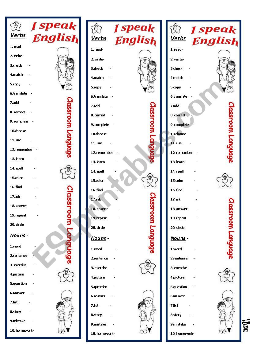 Classroom Language Bookmark - Instructions