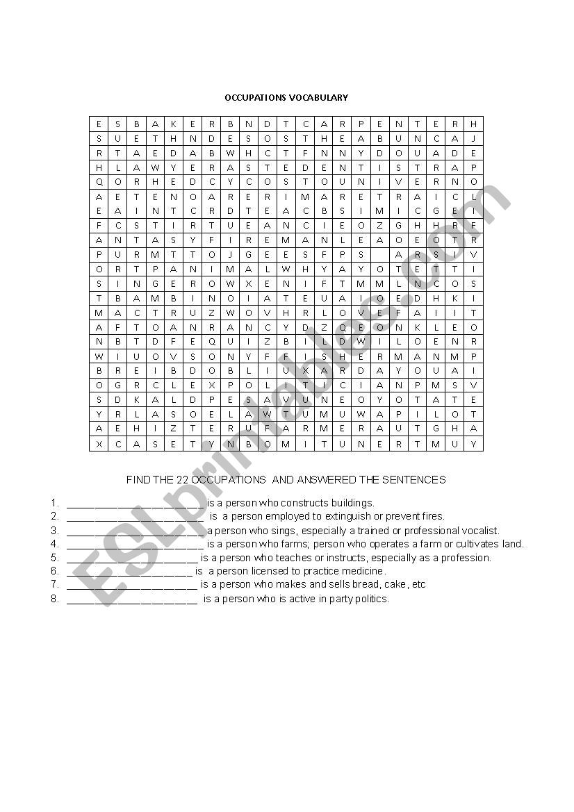 occupations  vocabulary worksheet