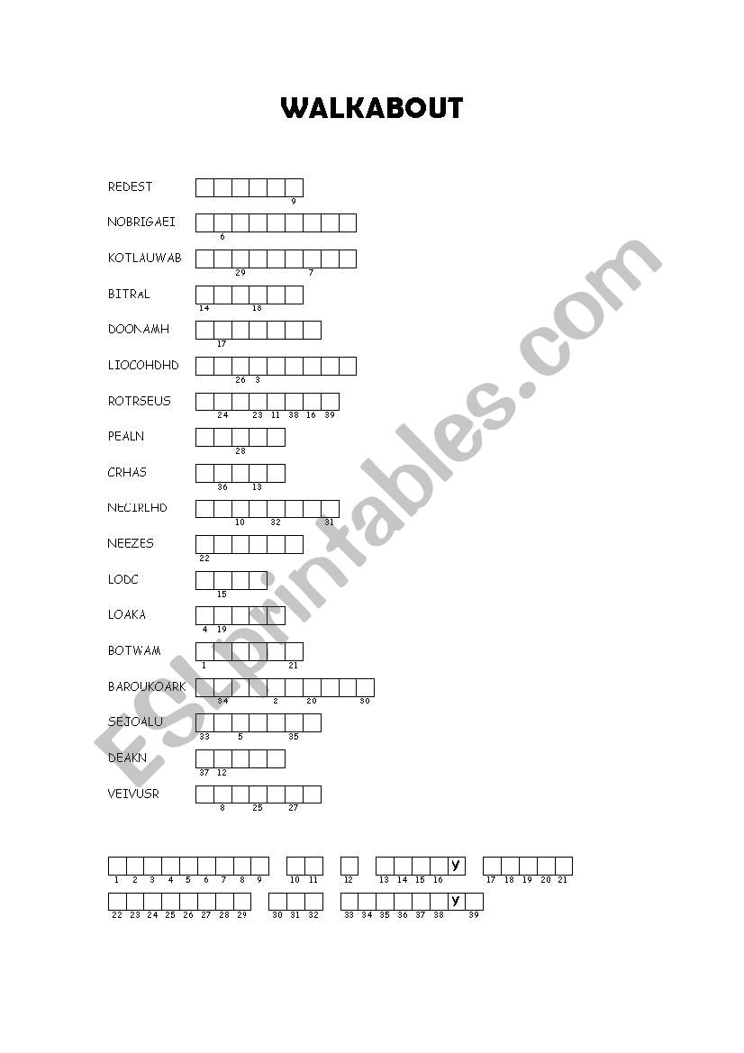 WALKABOUT vocabulary activity worksheet