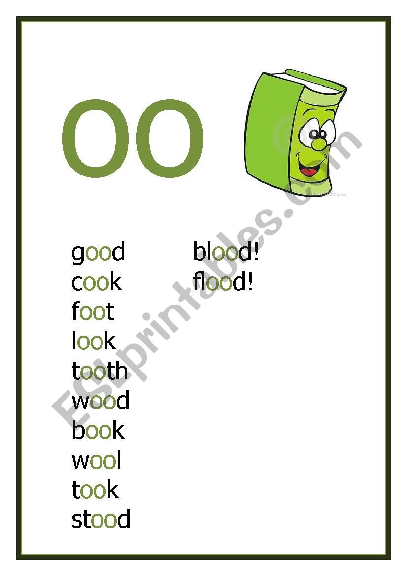 OO Reading flashcard worksheet