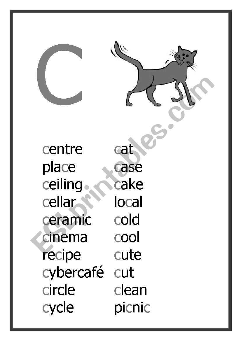 C Reading flashcard worksheet