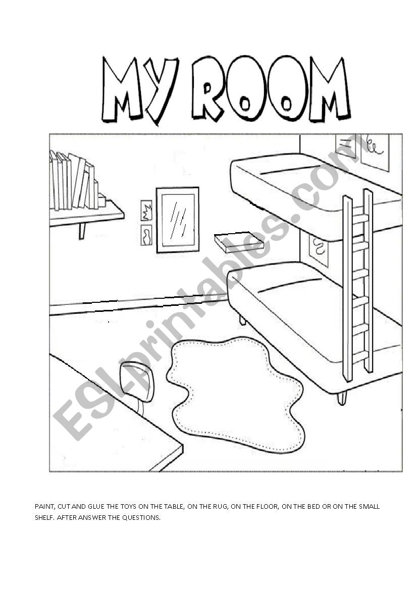 BEDROOM - PAINT, CUT AND GLUE worksheet