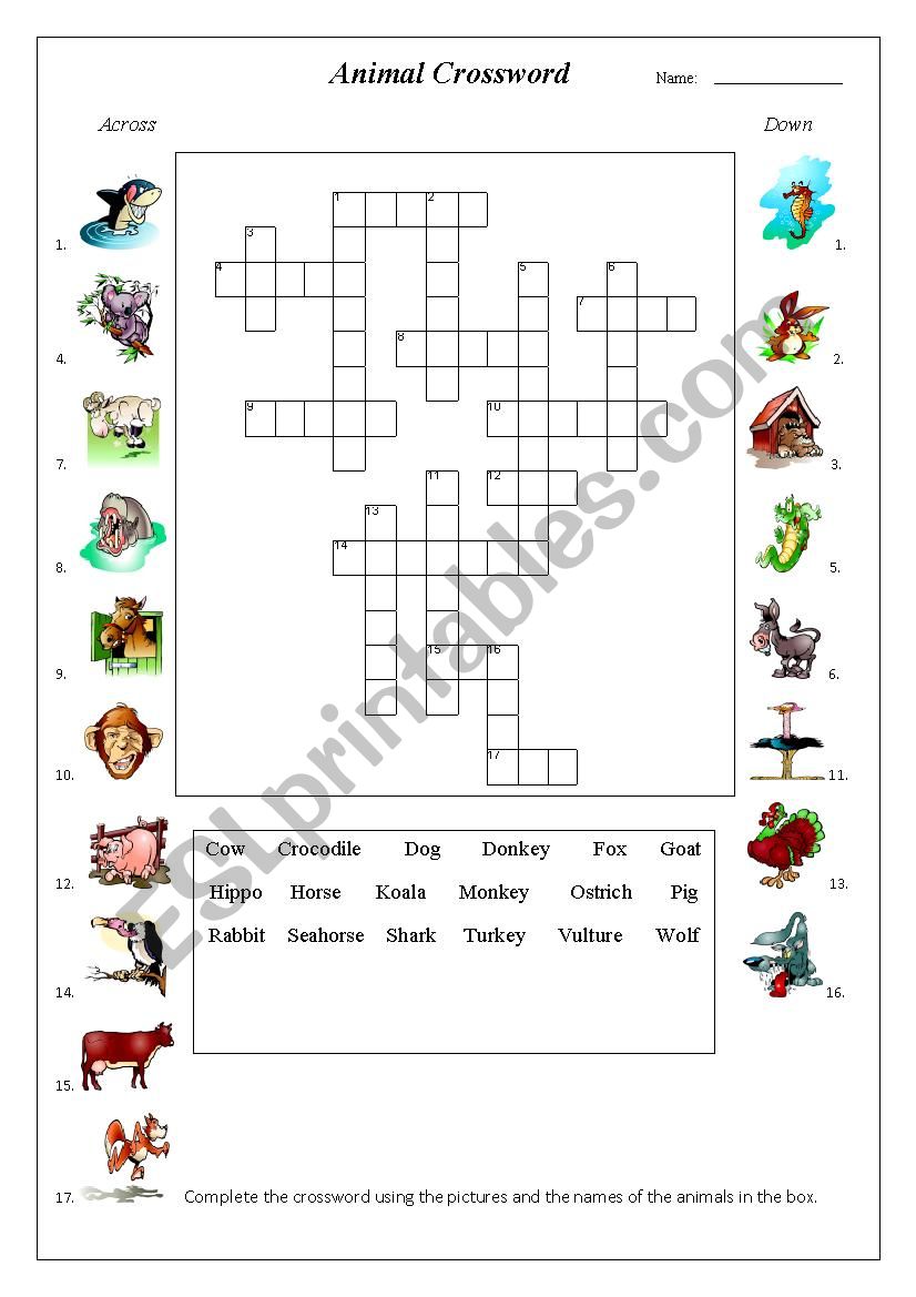 Animal Crossword worksheet