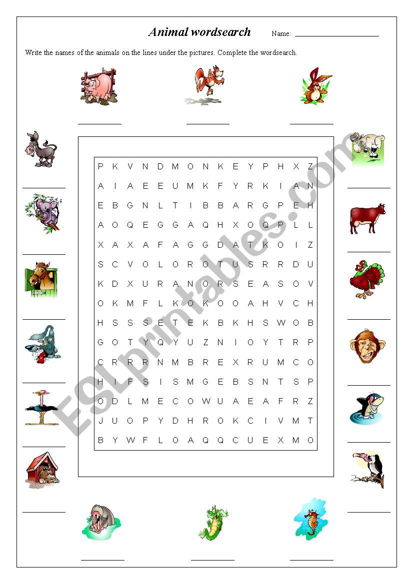 Animal Wordsearch worksheet