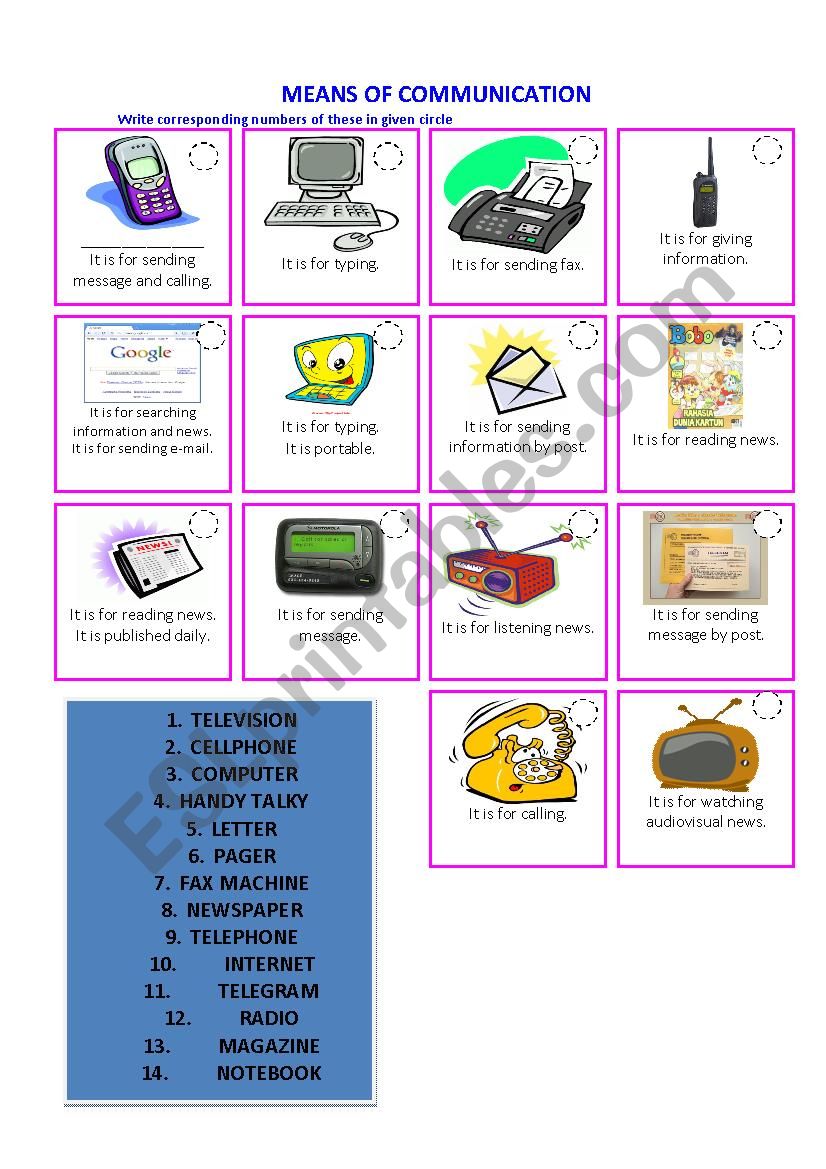 Means of Communication  worksheet