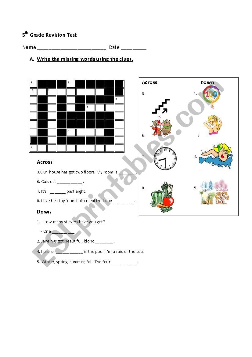 5th GRADE REVISION TEST worksheet