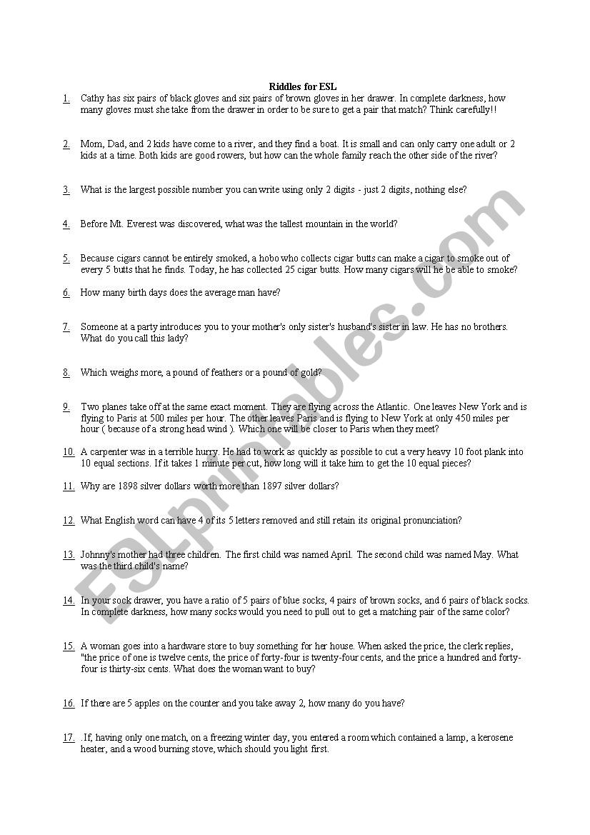 Riddles worksheet