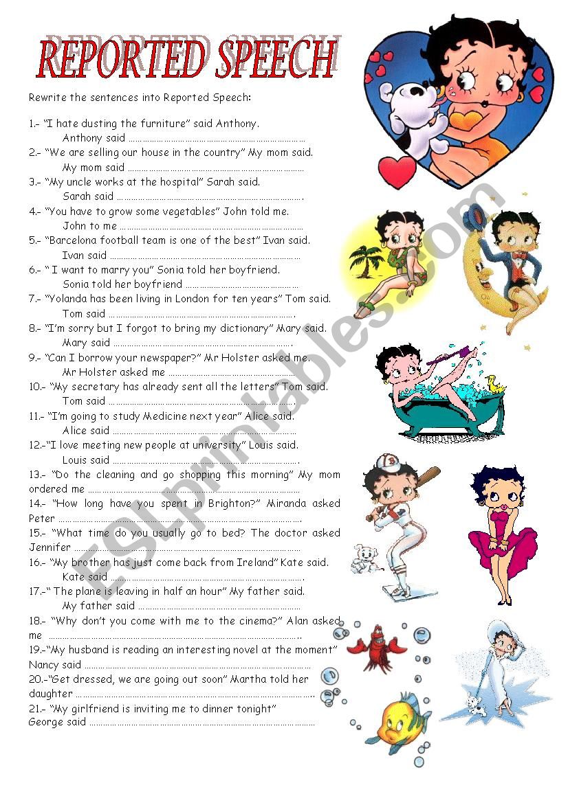 REPORTED SPEECH worksheet