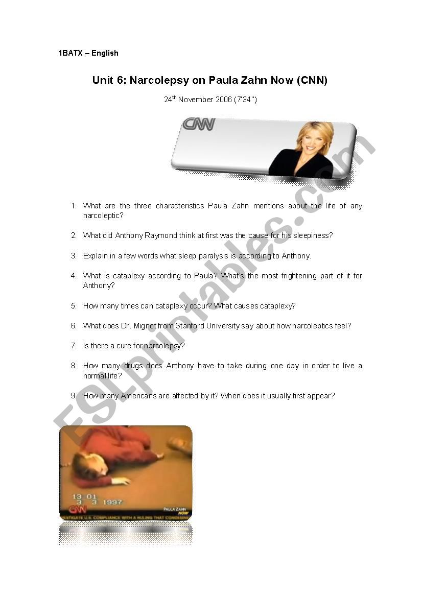 Narcolepsy on CNN - Questions, Key, and Transcript