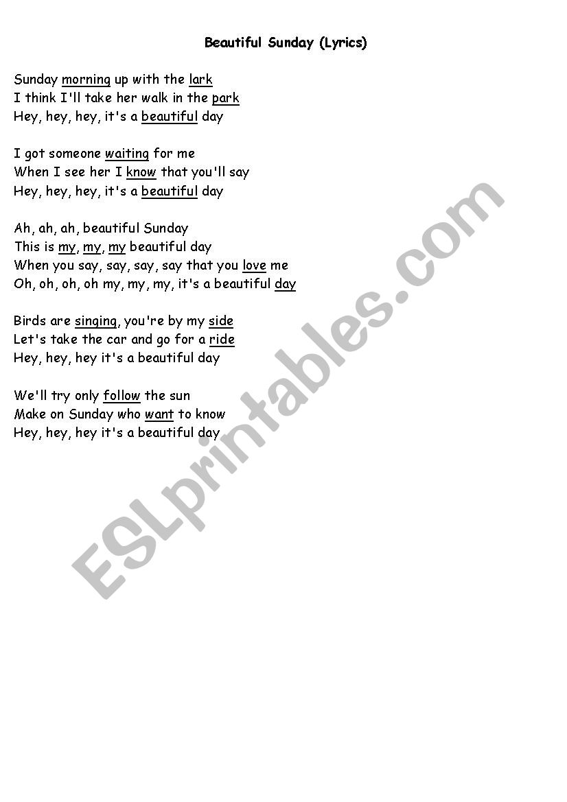 Beautiful Sunday worksheet
