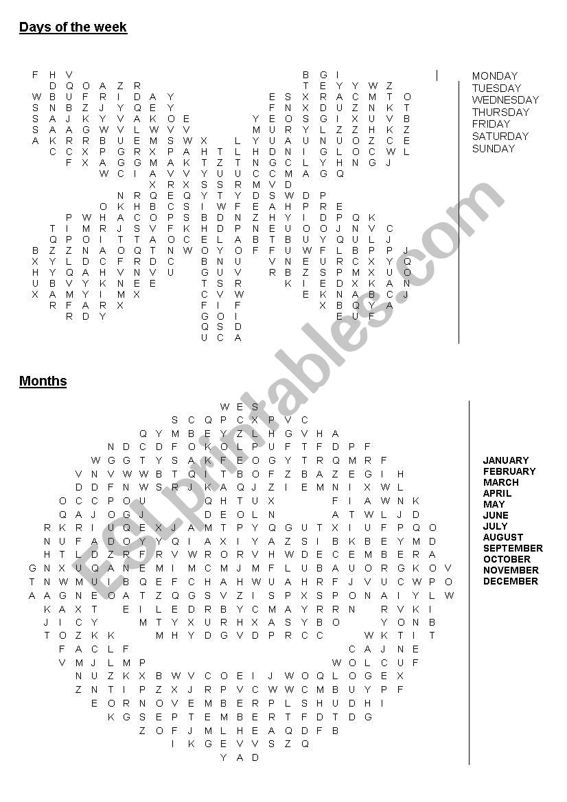 DAYS AND MONTHS WORDSEARCH worksheet