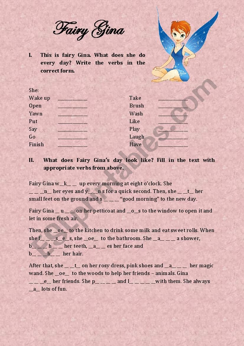 Fairy Gina worksheet