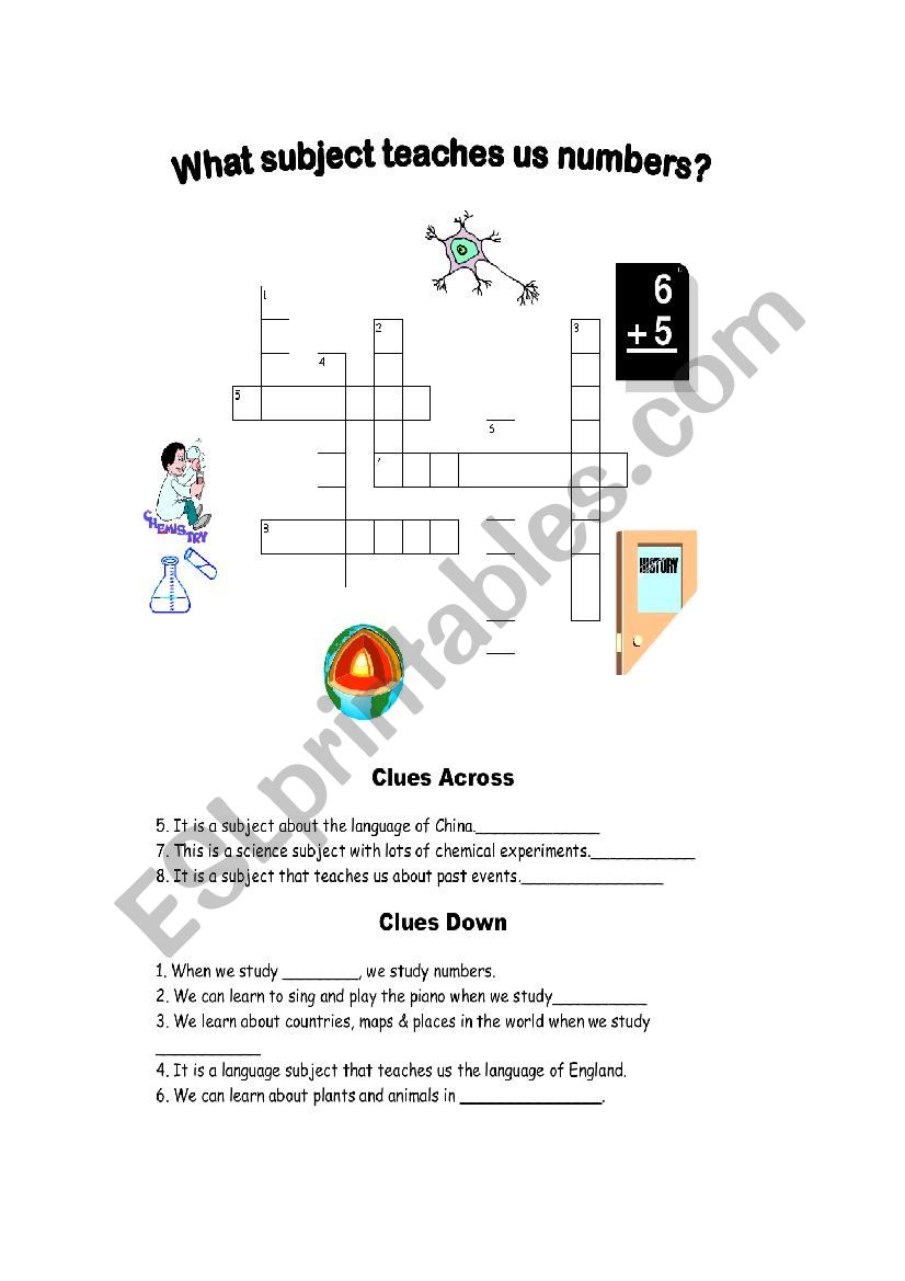 school subjects worksheet