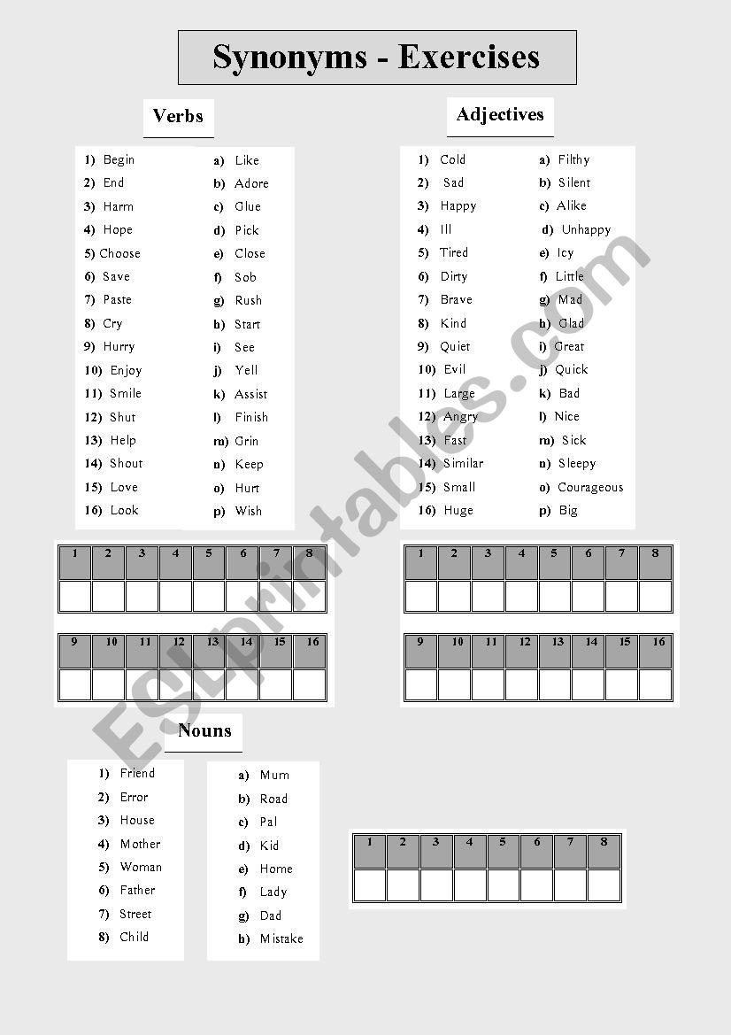 Exercises on Vocabulary worksheet