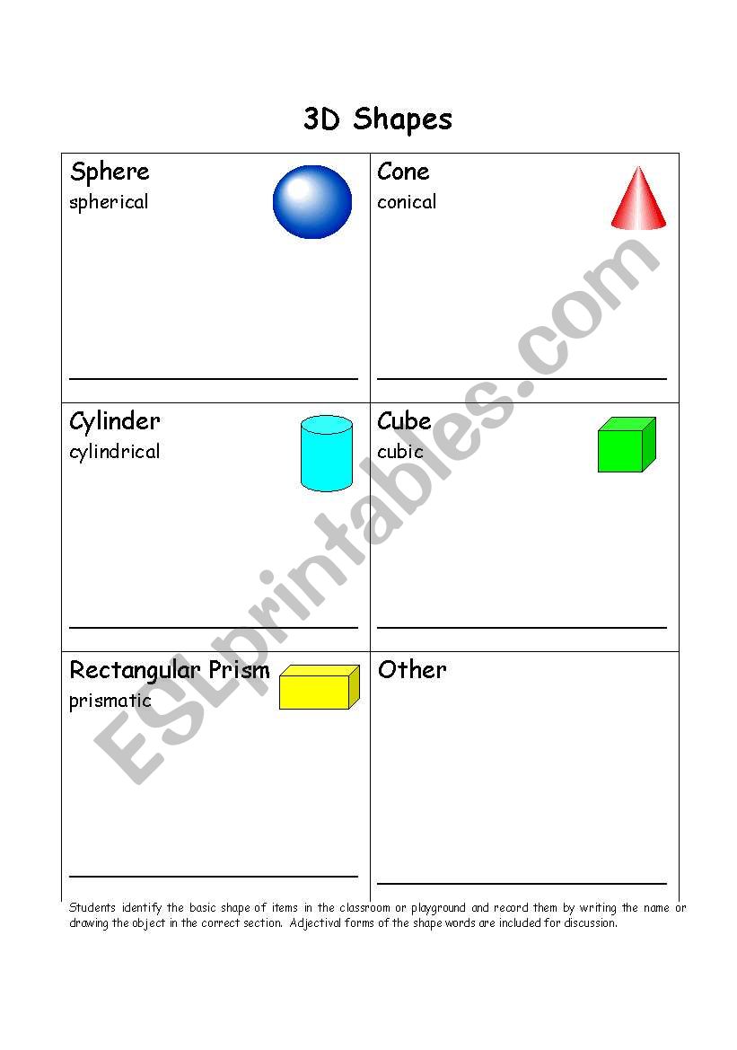 3D Shapes worksheet