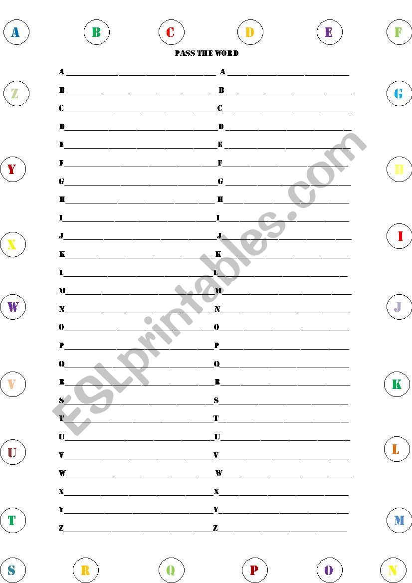 Pass the World worksheet