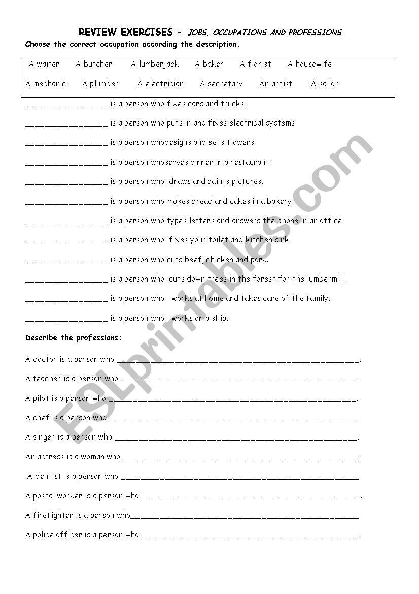 Jobs - Review Exercises worksheet