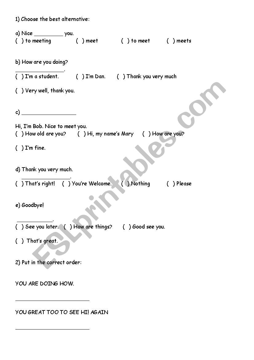 Greetings Exercises worksheet