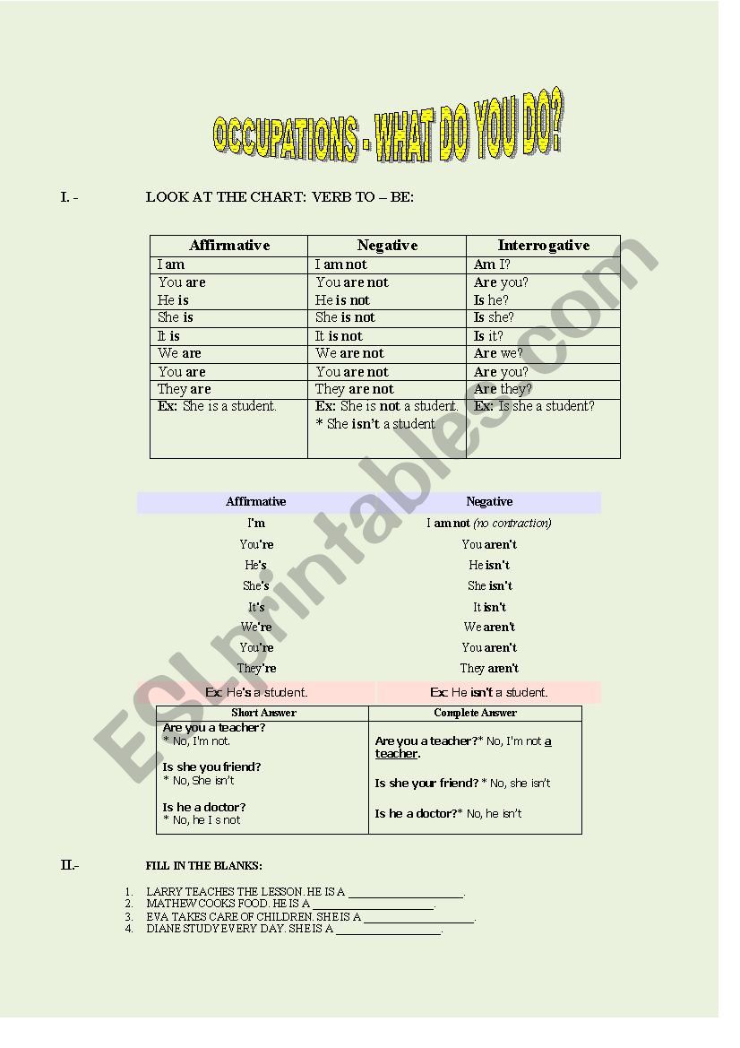 VERB TO BE worksheet