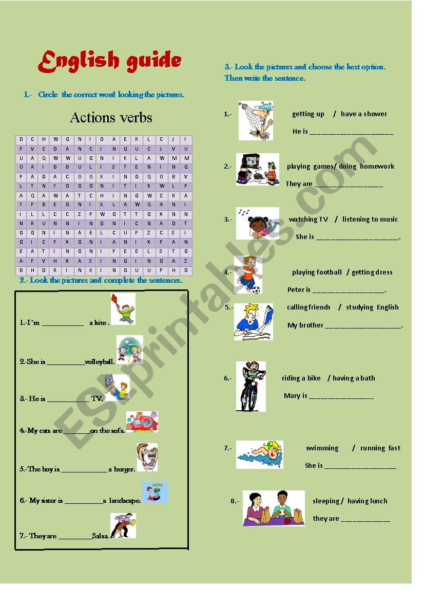 actions verbs worksheet