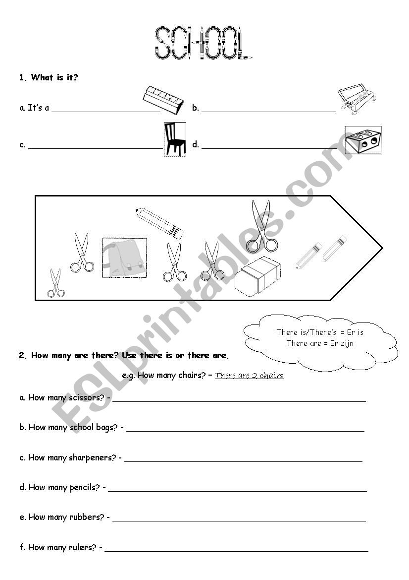 School objects (2 worksheets: differentiated)