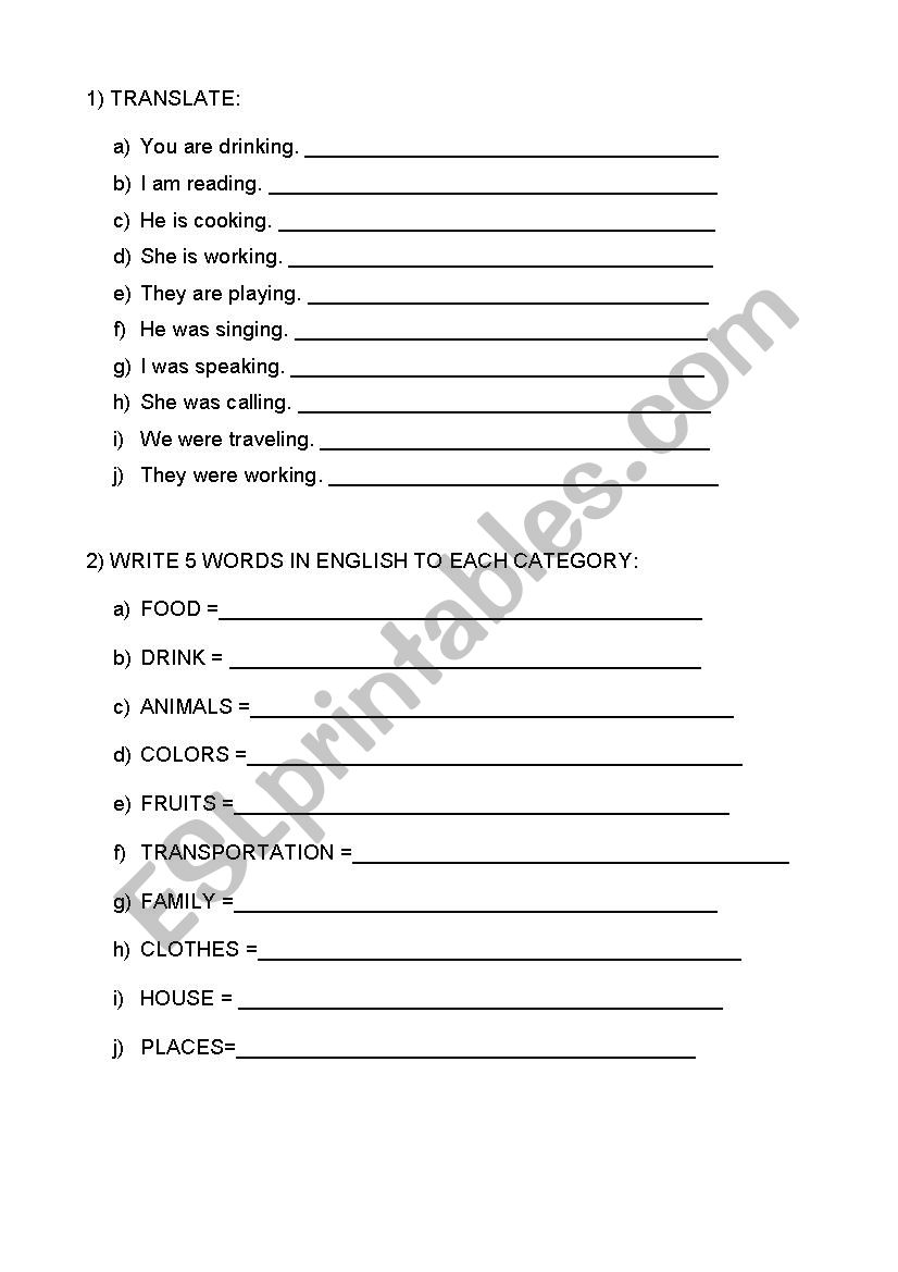 translate worksheet