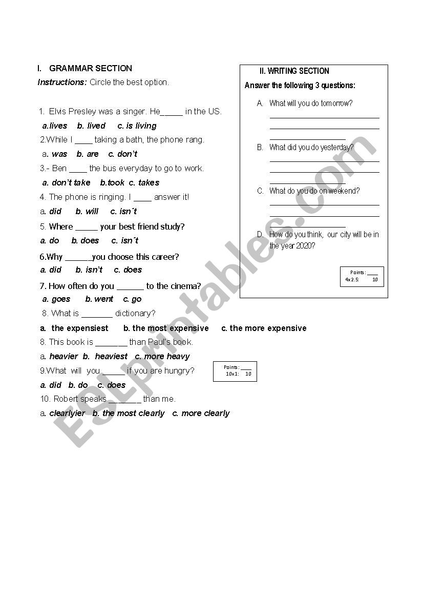 PRE-INTERMEDIATE EXAM worksheet