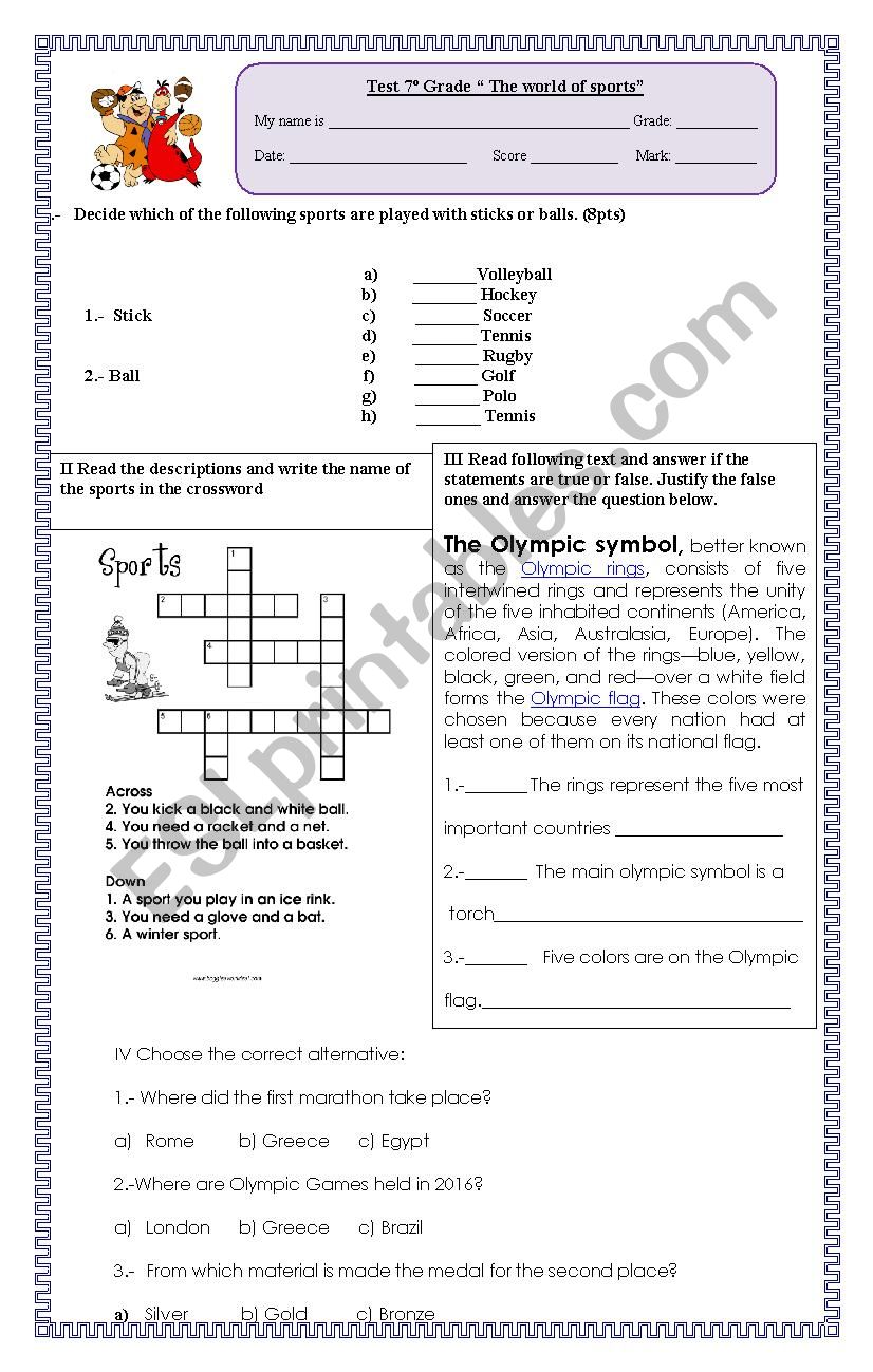 Olympic games worksheet